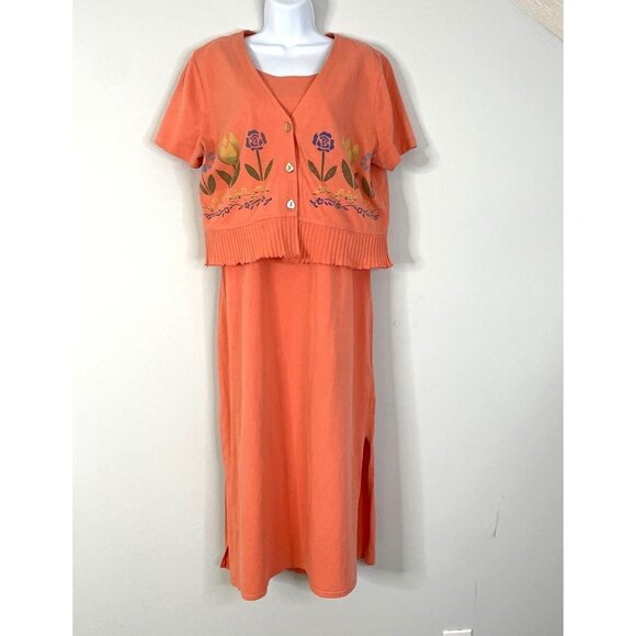 WEARABLE ART Womens Dress MAXI BEACHY 2 PC Jacket Sleeveless Vintage L Orange - Picture 1 of 14